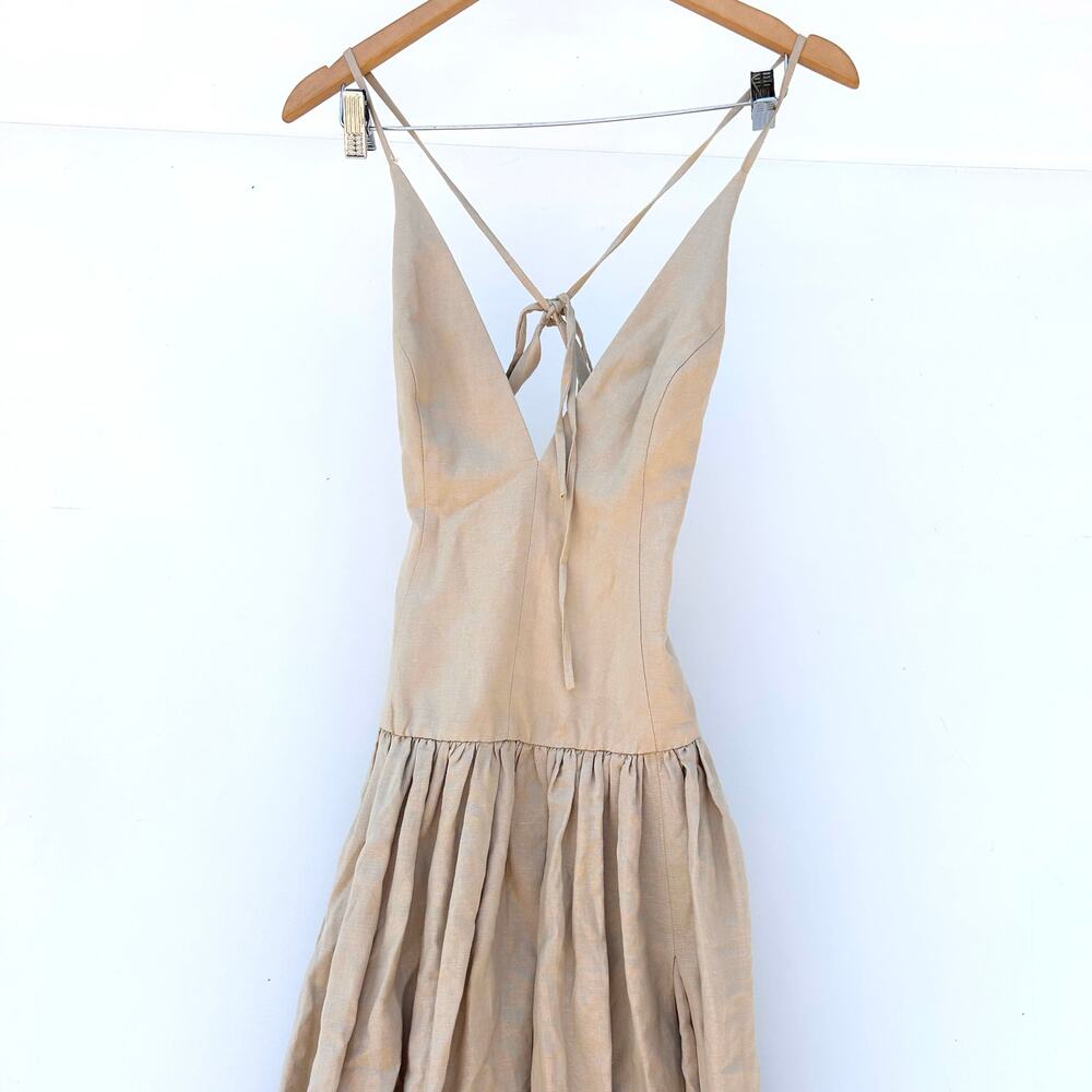 Tularosa Saylor Maxi Dress Linen Cappuccino Beige Tan XS Backless Drop Waist - Picture 7 of 13